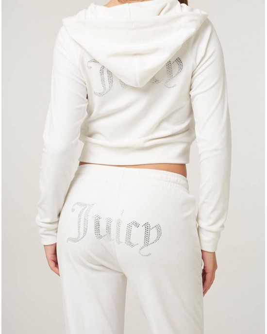 Juicy Couture Bright White Diamante Velour Zip-Through Ζακέτα Φόρμας