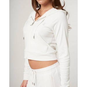 Juicy Couture Bright White Diamante Velour Zip-Through Ζακέτα Φόρμας