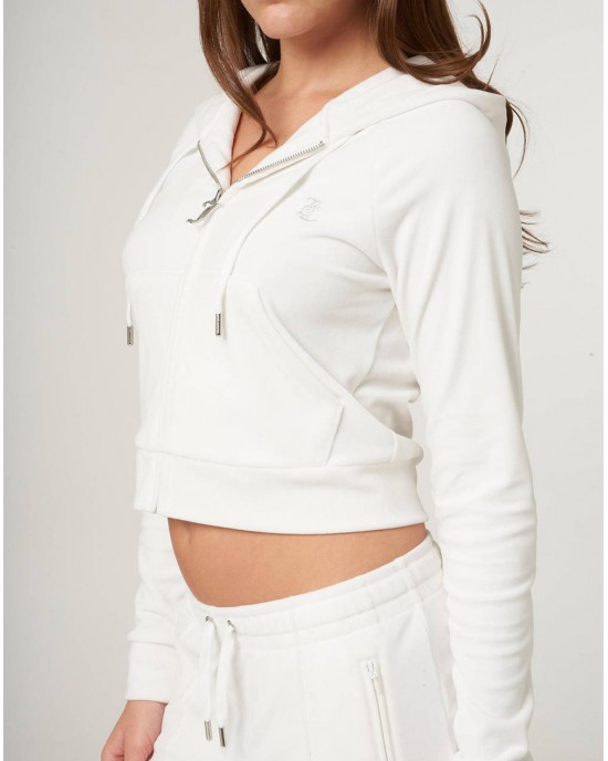 Juicy Couture Bright White Diamante Velour Zip-Through Ζακέτα Φόρμας