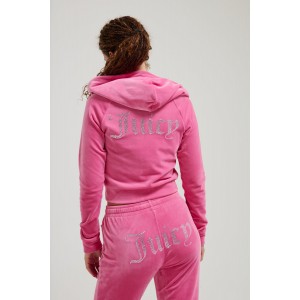 Juicy Couture Hot Pink Diamante Velour Zip-Through Ζακέτα Φόρμας