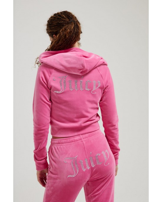 Juicy Couture Hot Pink Diamante Velour Zip-Through Ζακέτα Φόρμας