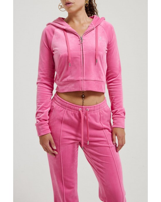 Juicy Couture Hot Pink Diamante Velour Zip-Through Ζακέτα Φόρμας