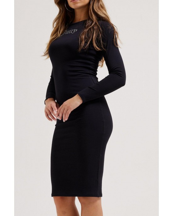 Juicy Couture Dizzie Black Jersey Diamante Long Sleeve Midi Φόρεμα