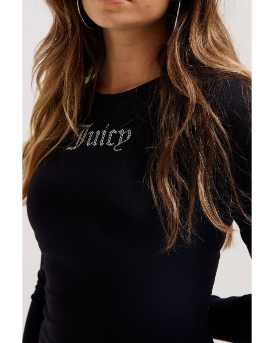 Juicy Couture Dizzie Black Jersey Diamante Long Sleeve Midi Φόρεμα