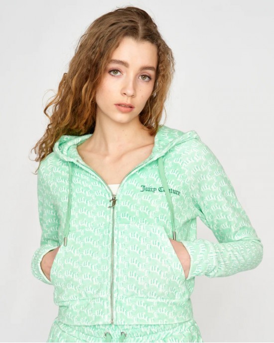 Juicy Couture Green Arched Madison Terry Towelling Monogram Ζακέτα