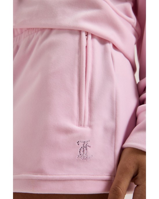 Juicy Couture Cherry Blossom Tamia Velour Outline Diamante Σορτς