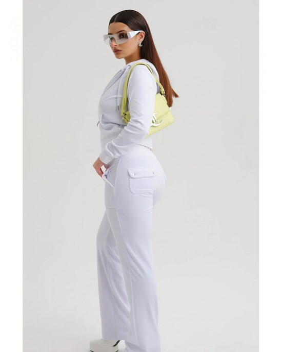 Juicy Couture White Classic Velour Del Ray Pocketed Παντελόνι Φόρμας