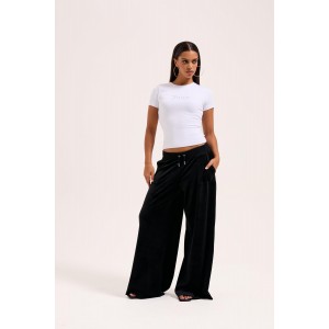 Juicy Couture Black Wide Leg Classic Velour Track Παντελόνι