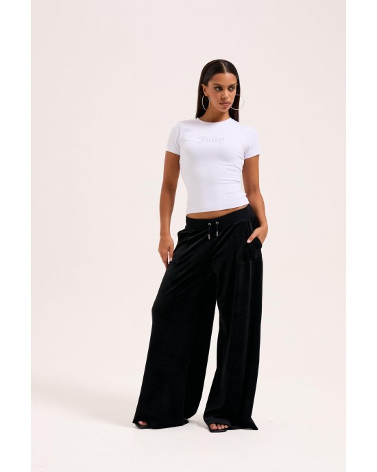 Juicy Couture Black Wide Leg Classic Velour Track Παντελόνι
