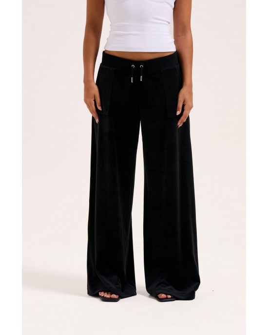 Juicy Couture Black Wide Leg Classic Velour Track Παντελόνι