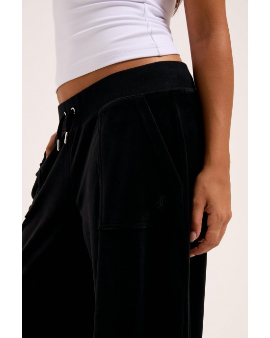 Juicy Couture Black Wide Leg Classic Velour Track Παντελόνι