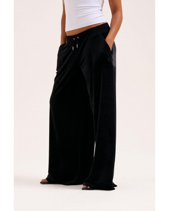 Juicy Couture Black Wide Leg Classic Velour Track Παντελόνι