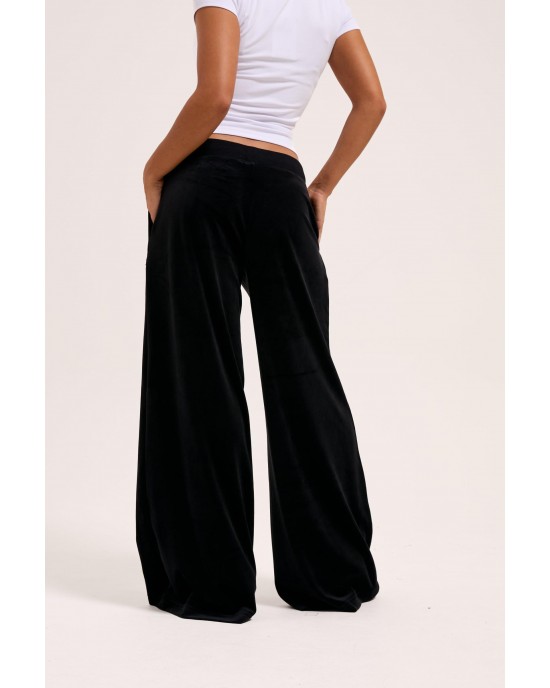 Juicy Couture Black Wide Leg Classic Velour Track Παντελόνι