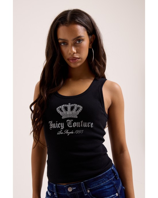 Juicy Couture Gothic Crown Vest Ribbed Black Diamante Μπλούζα