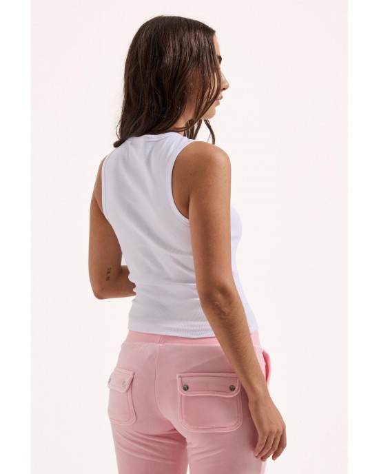 Juicy Couture Gothic Crown Vest Ribbed White Diamante Μπλούζα