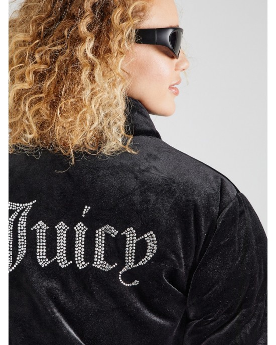 Juicy Couture Margo Black Velour Diamante Puffer Μπουφάν