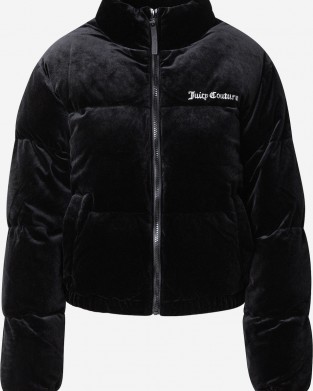 Juicy Couture Margo Black Velour Diamante Puffer Μπουφάν