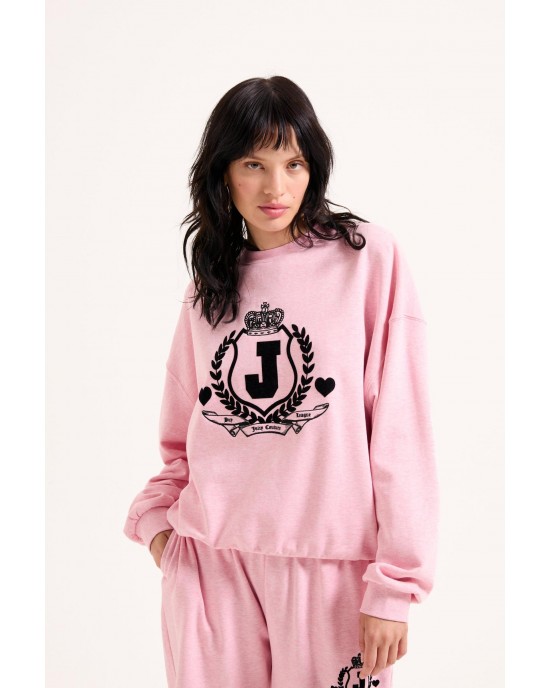 Juicy Couture Venice Pink Marl Flocked Crest Φούτερ Juicy Couture Venice Pink Marl Flocked Crest Φούτερ