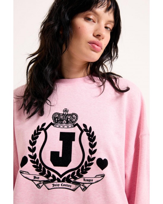 Juicy Couture Venice Pink Marl Flocked Crest Φούτερ Juicy Couture Venice Pink Marl Flocked Crest Φούτερ