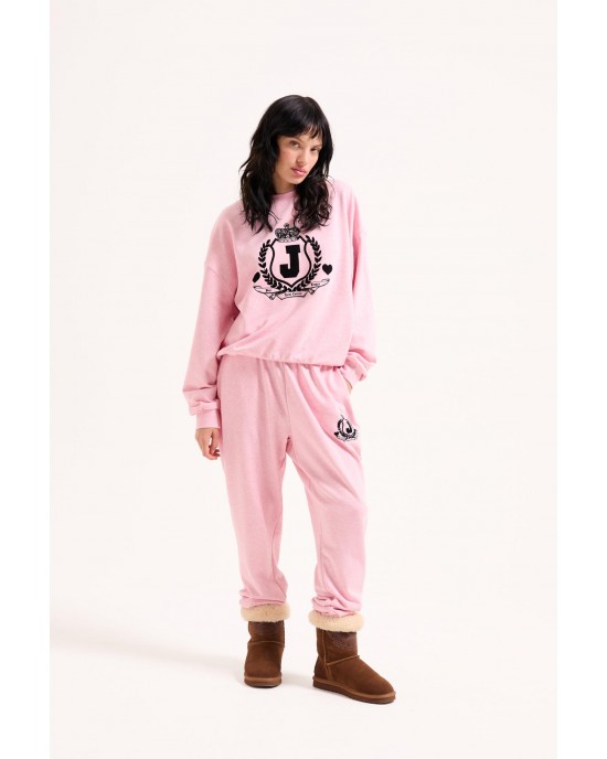Juicy Couture Vista Pink Marl Flocked Crest Cuffed Joggers Παντελόνι Juicy Couture Vista Pink Marl Flocked Crest Cuffed Joggers Παντελόνι