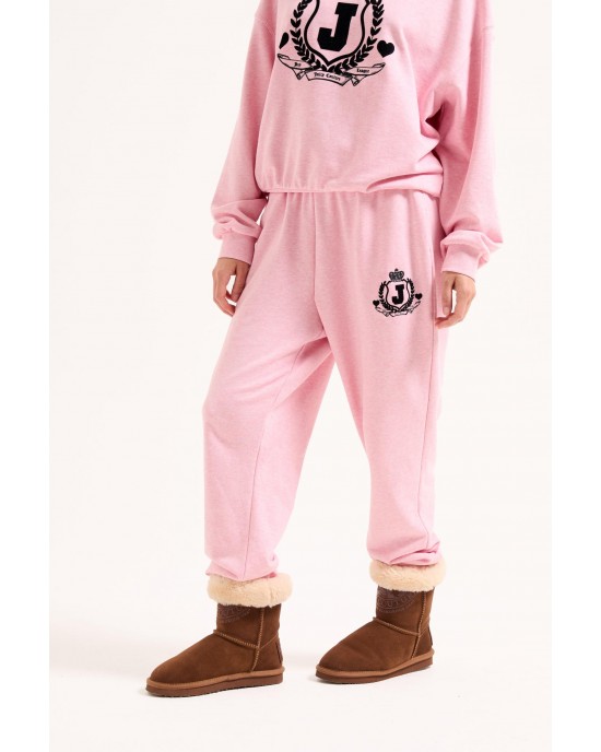 Juicy Couture Vista Pink Marl Flocked Crest Cuffed Joggers Παντελόνι Juicy Couture Vista Pink Marl Flocked Crest Cuffed Joggers Παντελόνι