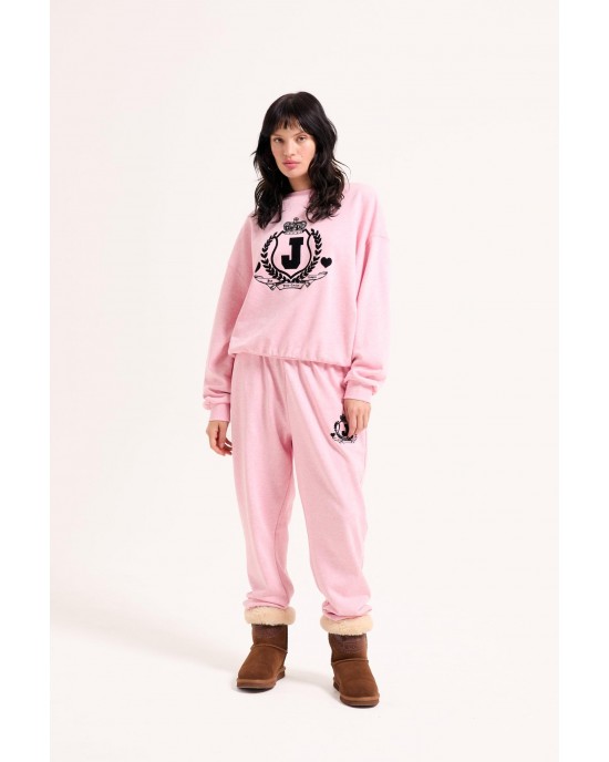 Juicy Couture Vista Pink Marl Flocked Crest Cuffed Joggers Παντελόνι Juicy Couture Vista Pink Marl Flocked Crest Cuffed Joggers Παντελόνι