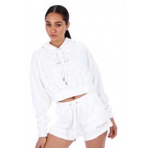 Juicy Couture Monogram Jacquard Terry Towelling Κοντό Φούτερ Λευκό