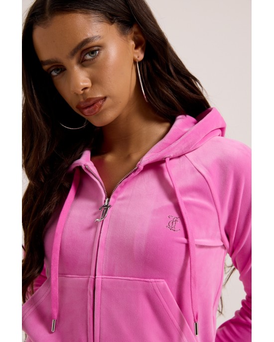 Juicy Couture Super Pink Madison Diamante Velour Ζακέτα Φόρμας