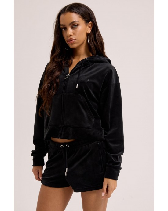 Juicy Couture Black Madison Diamante Velour Ζακέτα Φόρμας