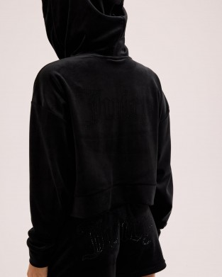 Juicy Couture Black Madison Diamante Velour Ζακέτα Φόρμας