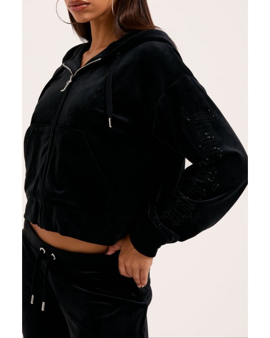 Juicy Couture Iccle Black Outline Diamante Oversized Cropped Ζακέτα Φόρμας Juicy Couture Iccle Black Outline Diamante Oversized Cropped Ζακέτα Φόρμας