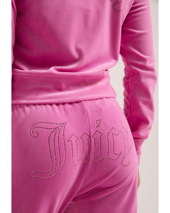 Juicy Couture Super Pink Tina Velour Outline Diamante Παντελόνι Φόρμας