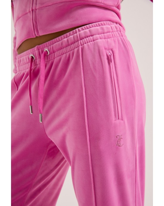 Juicy Couture Super Pink Tina Velour Outline Diamante Παντελόνι Φόρμας