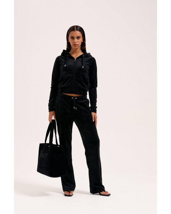 Juicy Couture Tina Black Velour Outline Diamante Παντελόνι Φόρμας Juicy Couture Tina Black Velour Outline Diamante Παντελόνι Φόρμας
