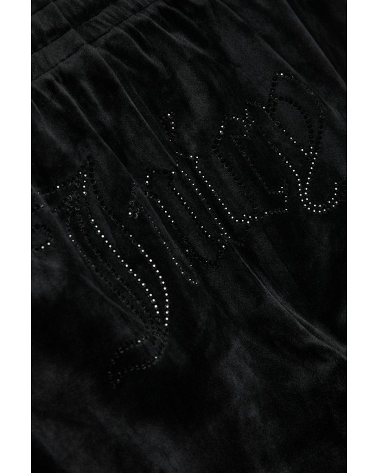 Juicy Couture Tina Black Velour Outline Diamante Παντελόνι Φόρμας Juicy Couture Tina Black Velour Outline Diamante Παντελόνι Φόρμας