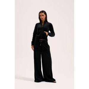 Juicy Couture Cheviot Black Cuffed Outline Diamante Wide Leg Παντελόνι Juicy Couture Cheviot Black Cuffed Outline Diamante Wide Leg Παντελόνι