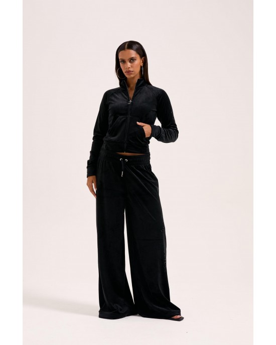 Juicy Couture Cheviot Black Cuffed Outline Diamante Wide Leg Παντελόνι Juicy Couture Cheviot Black Cuffed Outline Diamante Wide Leg Παντελόνι