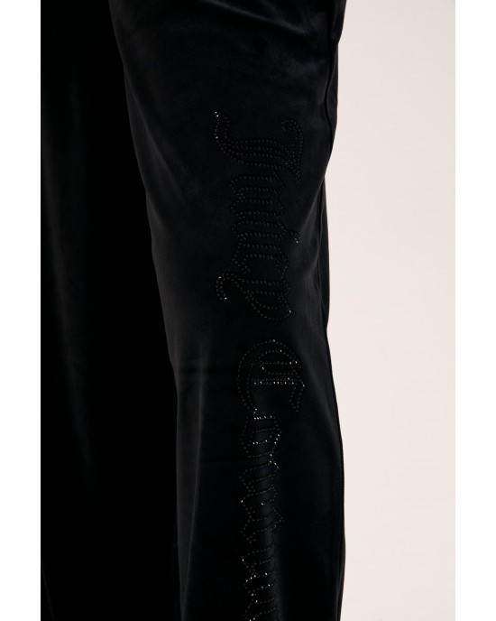 Juicy Couture Cheviot Black Cuffed Outline Diamante Wide Leg Παντελόνι Juicy Couture Cheviot Black Cuffed Outline Diamante Wide Leg Παντελόνι