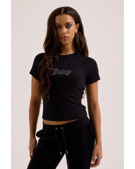 Juicy Couture Outline Baby Reglan Diamante T-shirt Black Μπλούζα