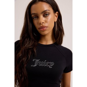 Juicy Couture Outline Baby Reglan Diamante T-shirt Black Μπλούζα