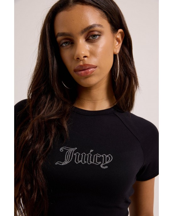 Juicy Couture Outline Baby Reglan Diamante T-shirt Black Μπλούζα