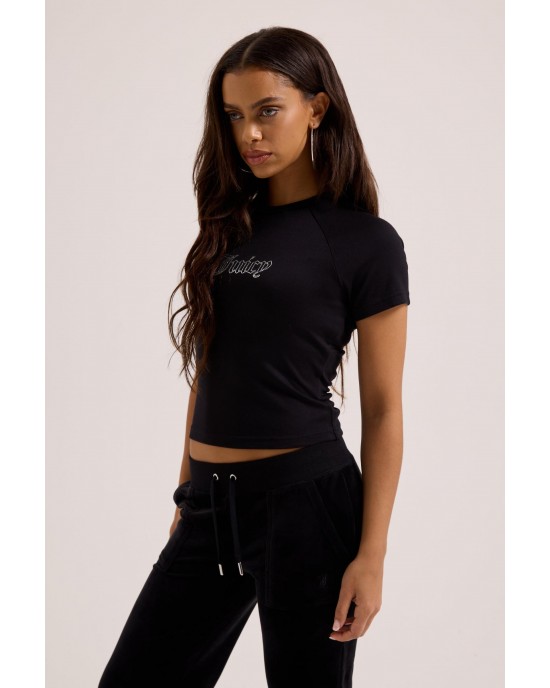 Juicy Couture Outline Baby Reglan Diamante T-shirt Black Μπλούζα