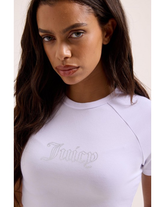 Juicy Couture Outline Baby Raglan Diamante T-shirt White Μπλούζα