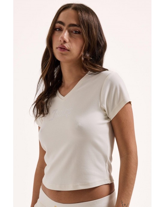 Juicy Couture V-Neck Diamante T-shirt Sugar Swizzle Μπλούζα