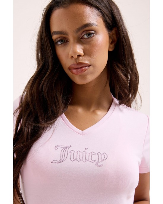 Juicy Couture V-Neck Diamante T-shirt Cherry Blossom Μπλούζα