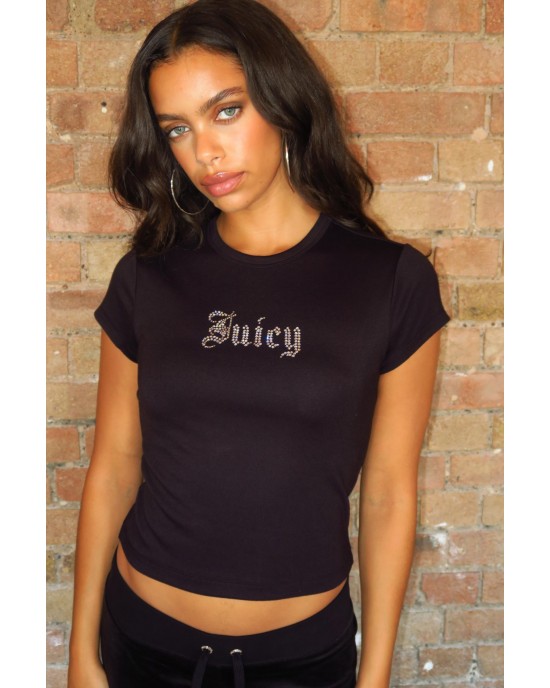 Juicy Couture Old Gothic Diamanté Baby T-shirt Black Μπλούζα