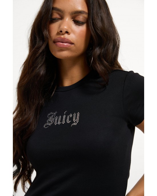 Juicy Couture Old Gothic Diamanté Baby T-shirt Black Μπλούζα