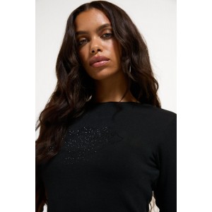 Juicy Couture Diamanté Dog Crest Long Sleeve Black Μπλούζα