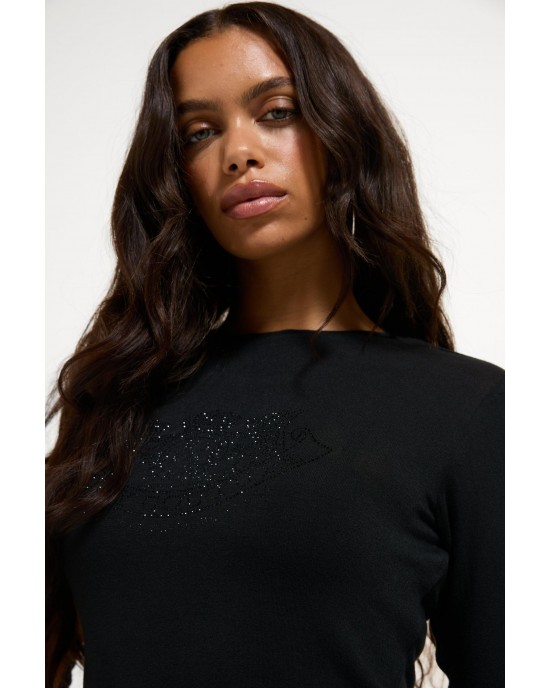 Juicy Couture Diamanté Dog Crest Long Sleeve Black Μπλούζα