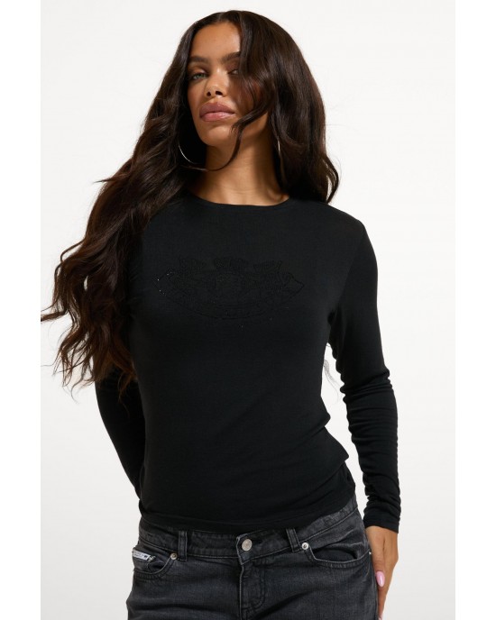 Juicy Couture Diamanté Dog Crest Long Sleeve Black Μπλούζα
